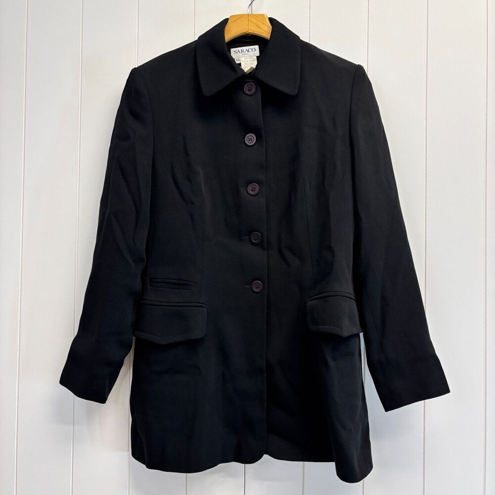 Vintage SARACO Paris Women Minimalist Wool Blend Jacket Size 40 8 Closet Staple